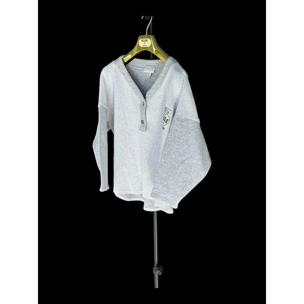 Vintage 90s Express-Tricot Cardigan Sweatshirt Womens Medium Grey Cropped Y2K - Picture 7 of 9